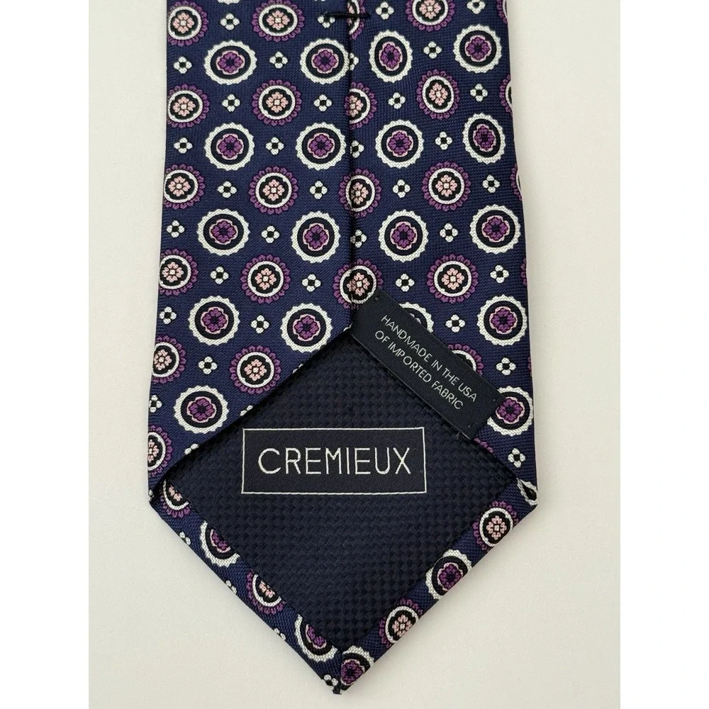 Daniel CREMIEUX 100% Silk Tie Blue Purple White‎ Floral Geometric USA Made EUC